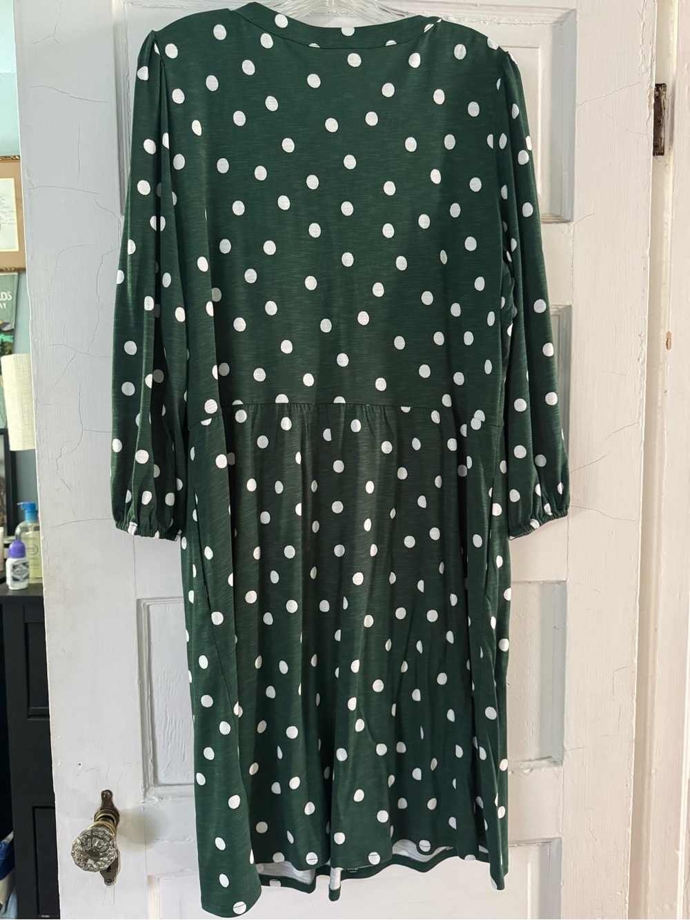 Boden Forest Green White Polka Dot Midi Dress with pockets - Picture 6 of 6